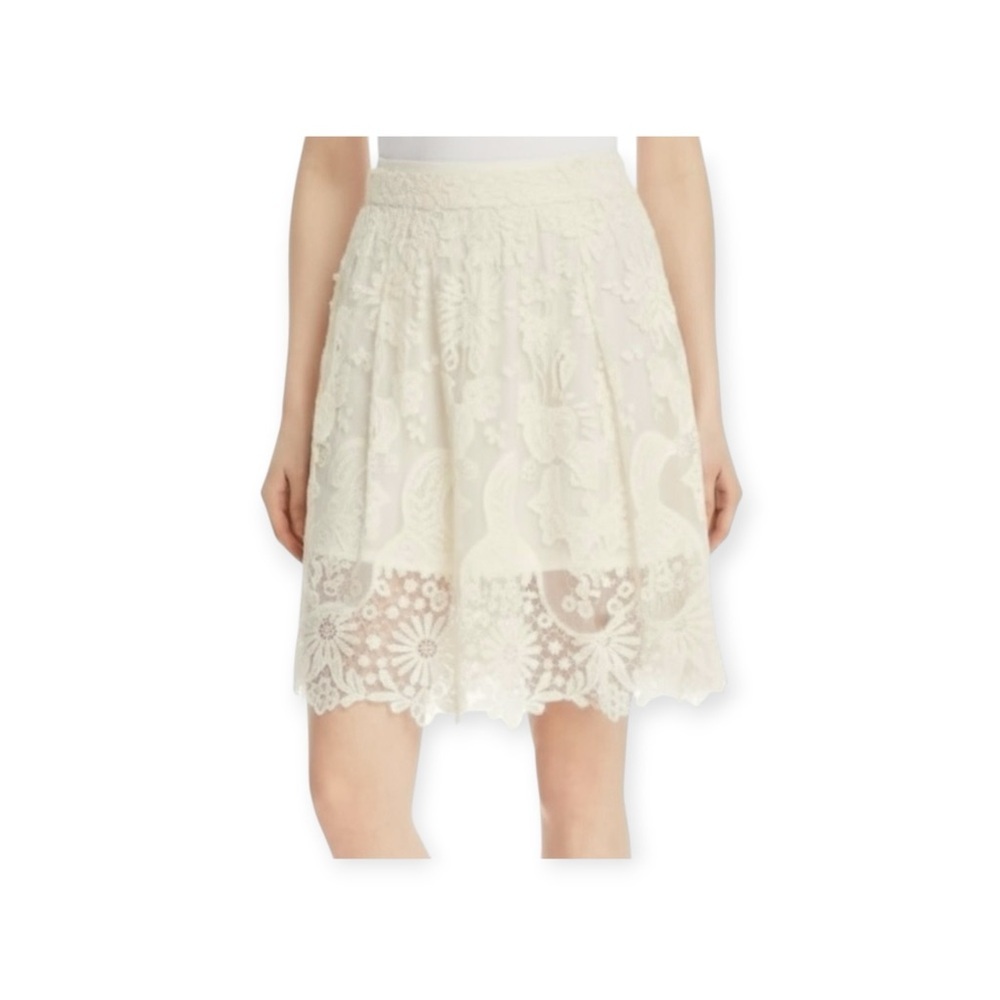 new Elie Tahari 𖤗 Nicolette Eyelet Lace Fringe A Line Knee Skirt 𖤗 Off White 𖤗 6